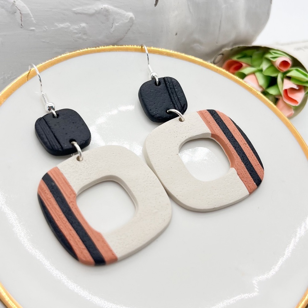 Black & Orange Stripes Retro Pendant Earrings